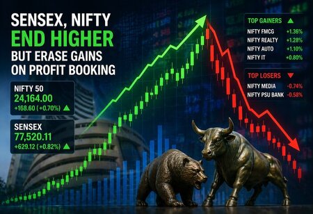 Sensex and Nifty End Higher but Erase Gains on Profit Booking